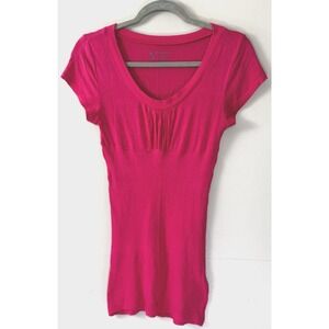 VTG Y2K Babydoll Top Large Pink Cap Sleeve Tee Scoop Neck 90s Slim Fit Preppy